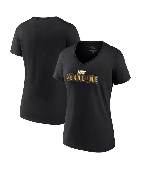 Women's Fanatics Branded Black 2022 NXT Deadline Logo V-Neck T-Shirt $7.68 T-Shirts