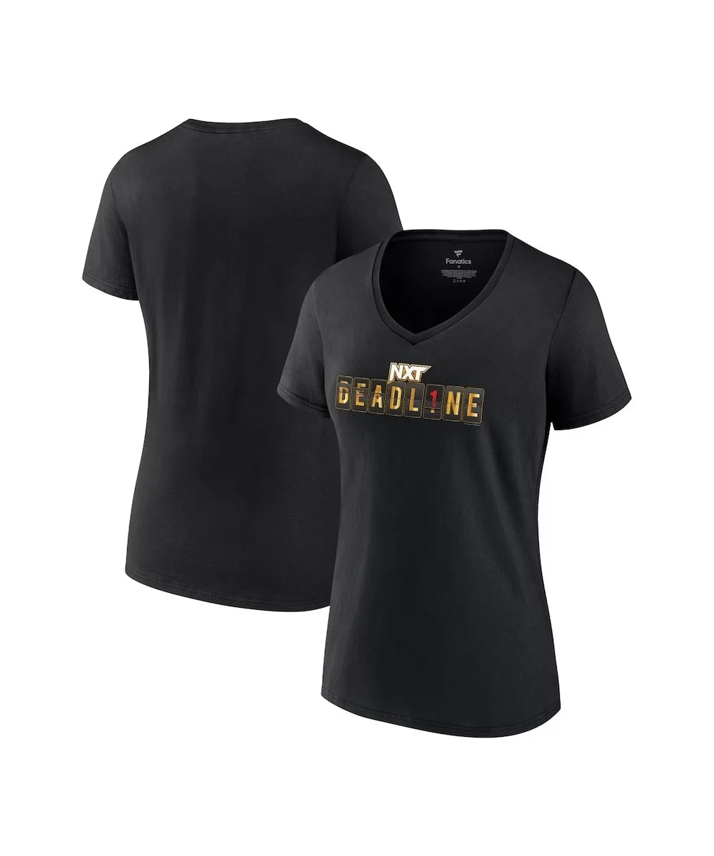 Women's Fanatics Branded Black 2022 NXT Deadline Logo V-Neck T-Shirt $7.68 T-Shirts