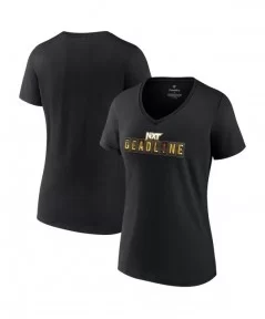 Women's Fanatics Branded Black 2022 NXT Deadline Logo V-Neck T-Shirt $7.68 T-Shirts