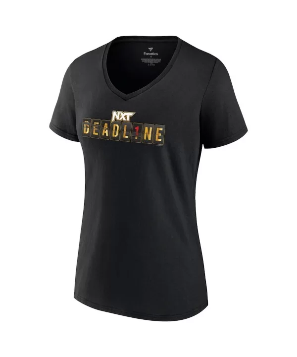 Women's Fanatics Branded Black 2022 NXT Deadline Logo V-Neck T-Shirt $7.68 T-Shirts