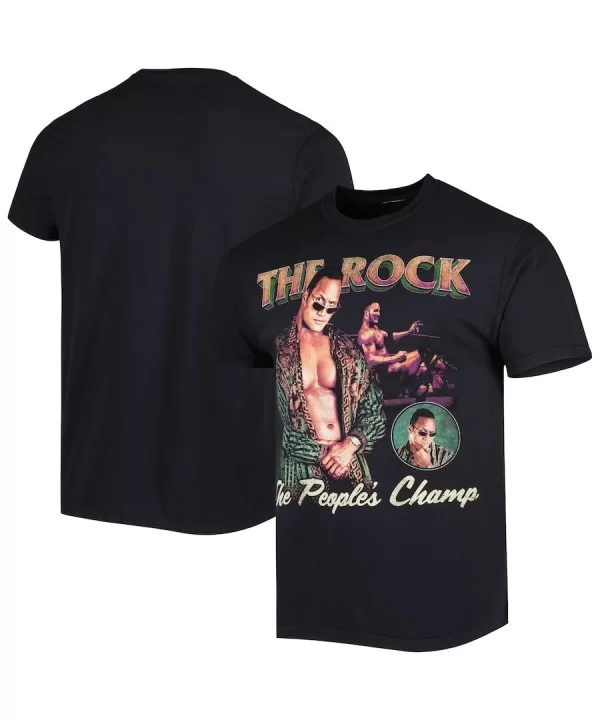 Men's Black The Rock The People's Champ T-Shirt $7.92 T-Shirts