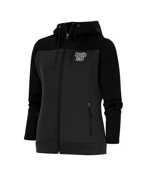 Women's Antigua Black/Charcoal "Stone Cold" Steve Austin Protect Full-Zip Hoodie $17.34 Apparel