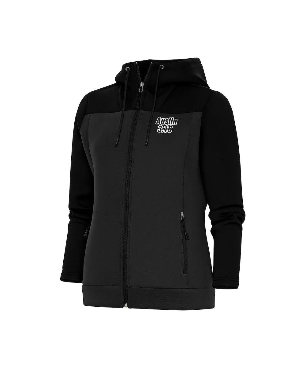 Women's Antigua Black/Charcoal "Stone Cold" Steve Austin Protect Full-Zip Hoodie $17.34 Apparel