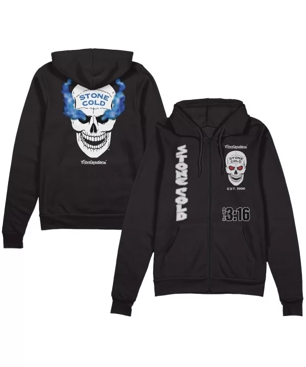 Men's Black "Stone Cold" Steve Austin Contenders Full-Zip Hoodie $22.88 Apparel