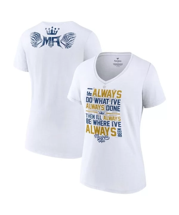 Women's Fanatics Branded White Mustafa Ali Always V-Neck T-Shirt $8.88 T-Shirts