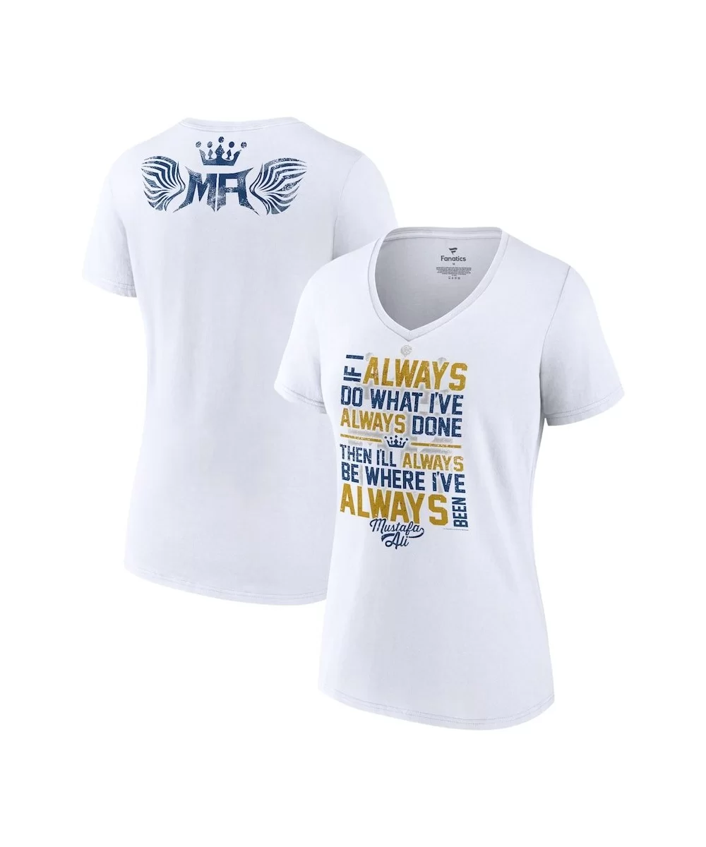 Women's Fanatics Branded White Mustafa Ali Always V-Neck T-Shirt $8.88 T-Shirts