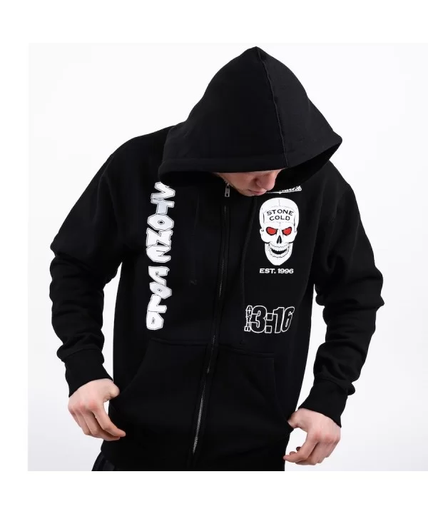 Men's Black "Stone Cold" Steve Austin Contenders Full-Zip Hoodie $22.88 Apparel