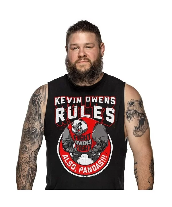 Men's Black Kevin Owens Also Pandas T-Shirt $10.08 T-Shirts