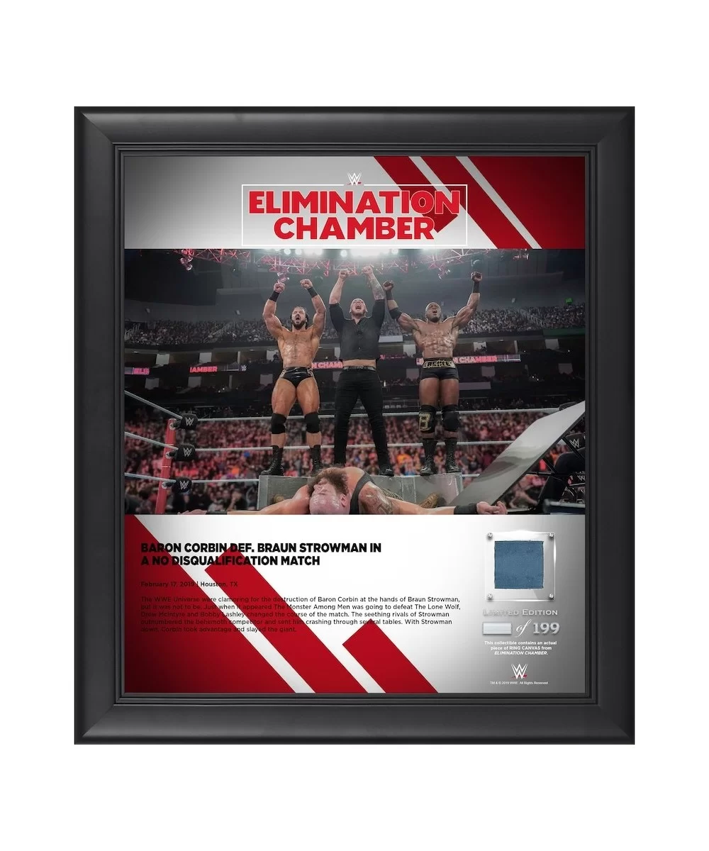 Drew McIntyre Bobby Lashley & Baron Corbin WWE Framed 15" x 17" 2019 Elimination Chamber Collage with a Piece of Match-Used C...