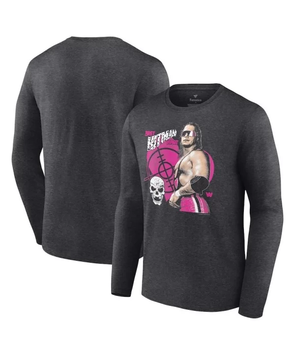 Men's Fanatics Branded Charcoal Bret Hart Old School Long Sleeve T-Shirt $11.20 T-Shirts