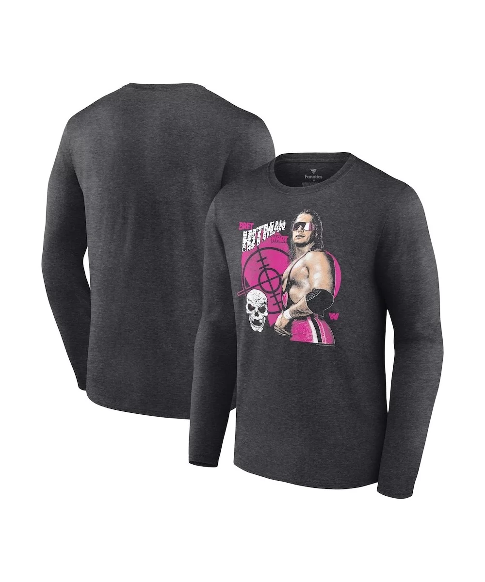 Men's Fanatics Branded Charcoal Bret Hart Old School Long Sleeve T-Shirt $11.20 T-Shirts