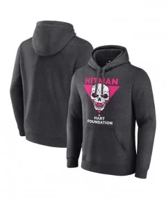 Men's Fanatics Branded Bret Hart Charcoal Hart Foundation Retro Pullover Hoodie $15.60 Apparel