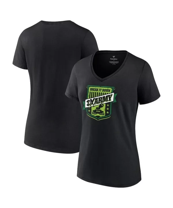 Women's Fanatics Branded Black D-Generation X Break It Down DX Army V-Neck T-Shirt $8.40 T-Shirts