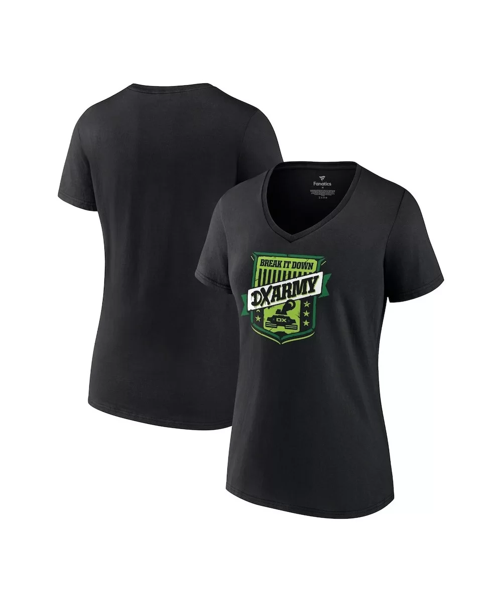 Women's Fanatics Branded Black D-Generation X Break It Down DX Army V-Neck T-Shirt $8.40 T-Shirts