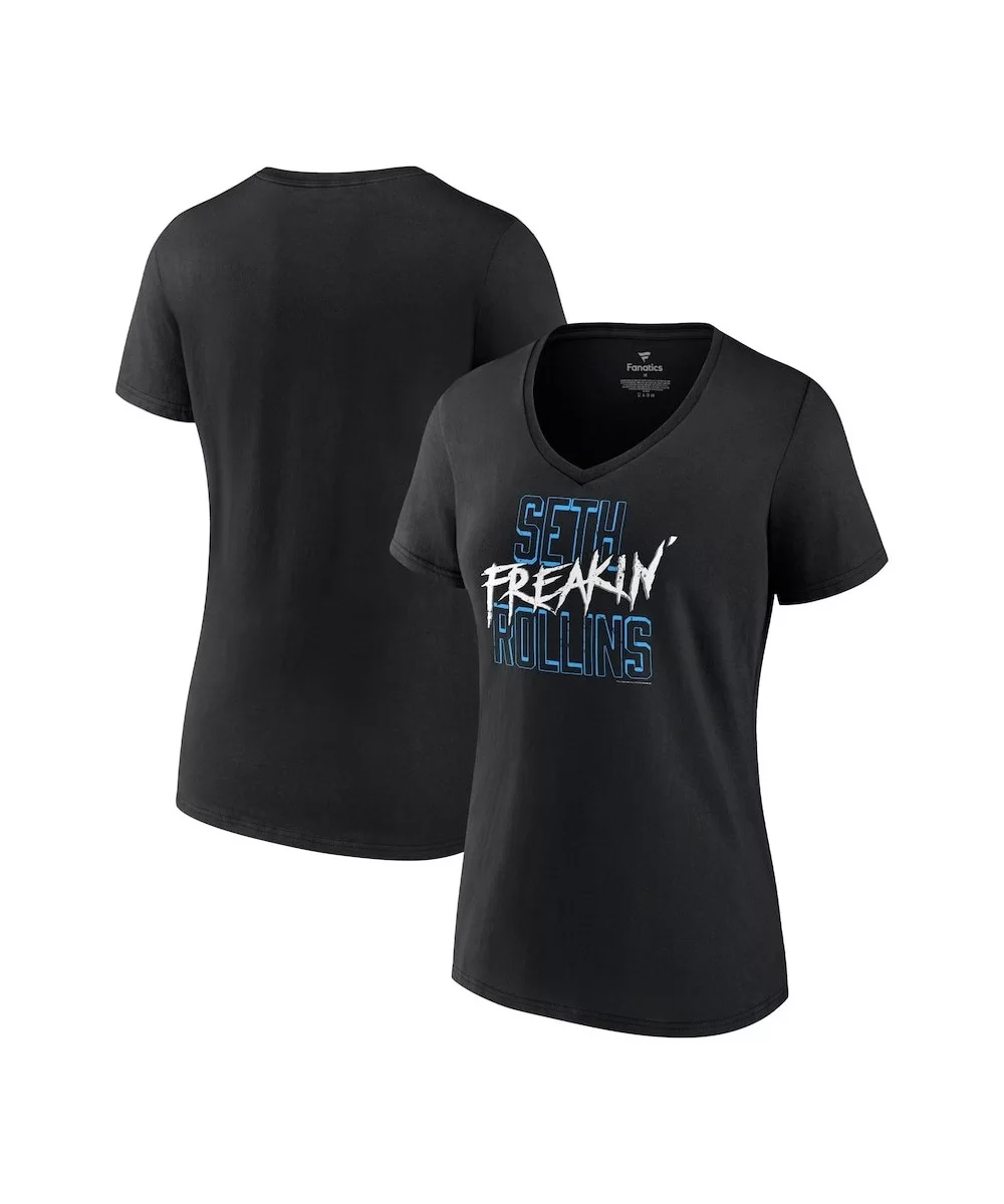 Women's Fanatics Branded Black Seth "Freakin" Rollins Blue Text V-Neck T-Shirt $9.36 T-Shirts