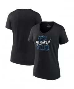 Women's Fanatics Branded Black Seth "Freakin" Rollins Blue Text V-Neck T-Shirt $9.36 T-Shirts