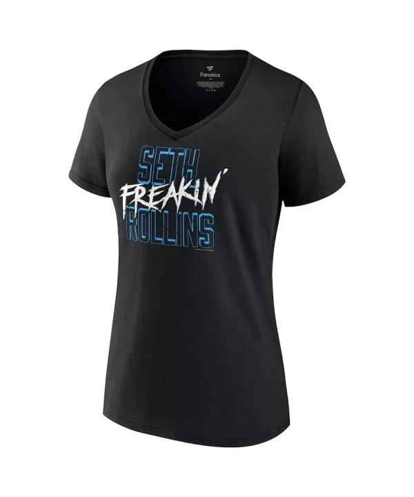 Women's Fanatics Branded Black Seth "Freakin" Rollins Blue Text V-Neck T-Shirt $9.36 T-Shirts