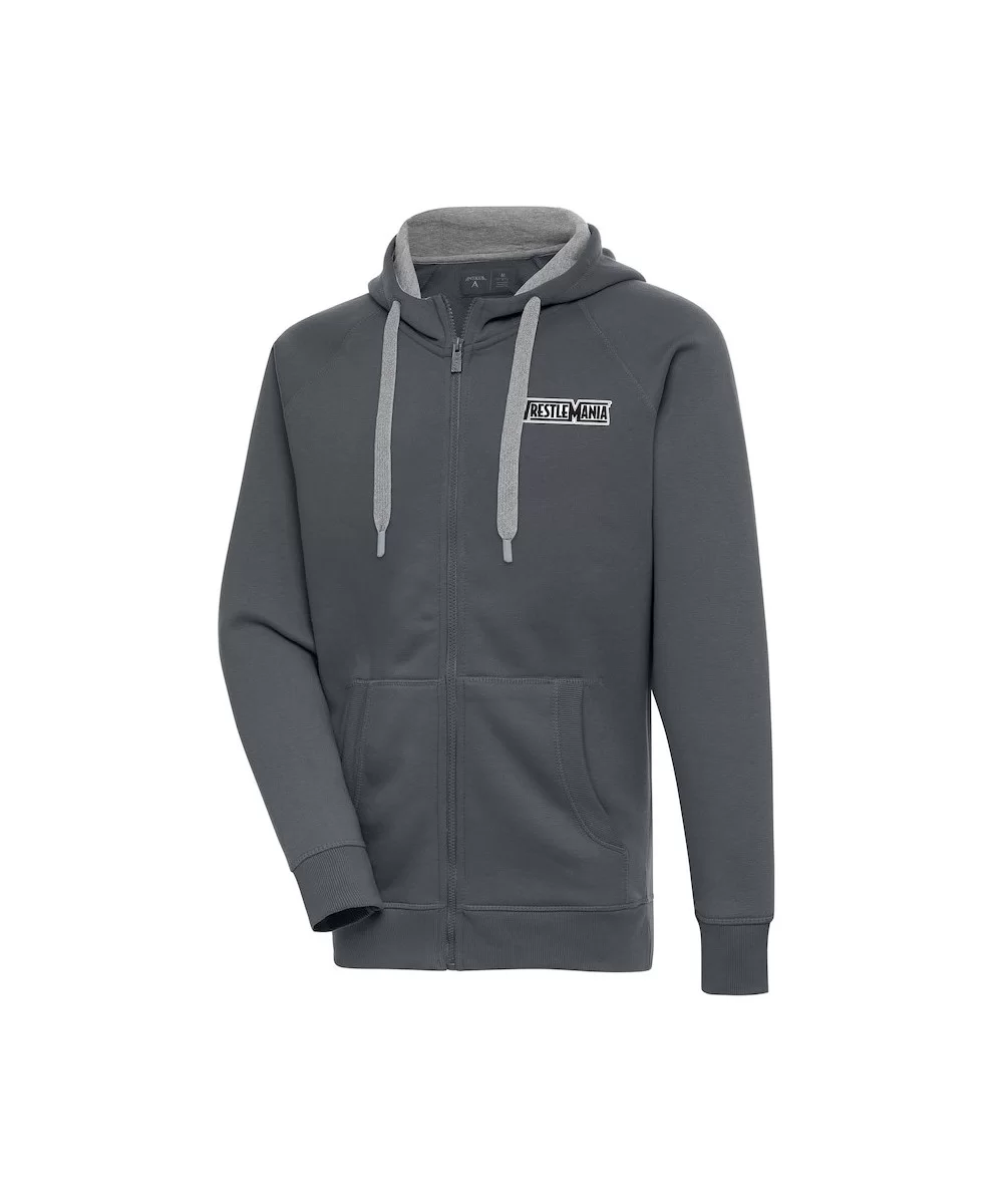 Men's Antigua Charcoal WrestleMania Retro Logo Victory Full-Zip Hoodie $22.80 Apparel