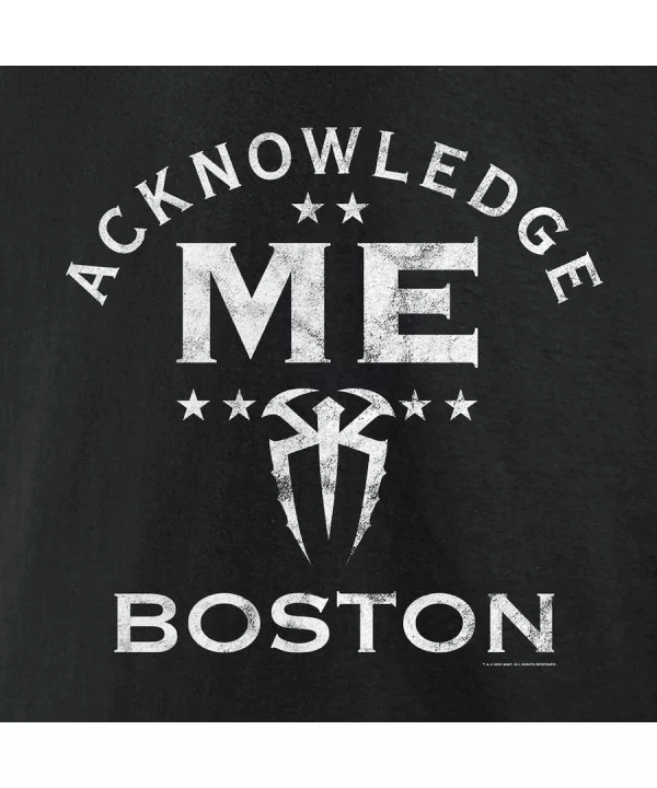 Women's Black Roman Reigns Acknowledge Me Boston V-Neck T-Shirt $10.08 T-Shirts