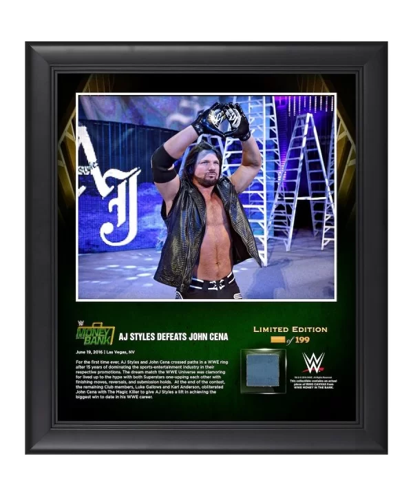 AJ Styles Framed 15" x 17" 2016 Money In The Bank Collage with a Piece of Match-Used Canvas - Limited Edition of 199 $24.64 C...