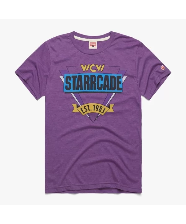 Men's Homage Heather Purple WCW Starrcade Retro Event Logo T-Shirt $12.32 T-Shirts