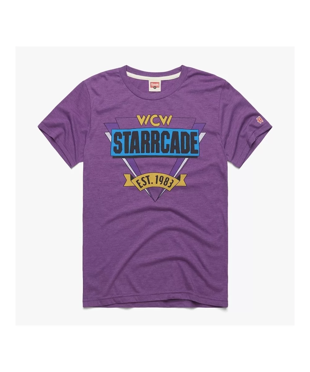 Men's Homage Heather Purple WCW Starrcade Retro Event Logo T-Shirt $12.32 T-Shirts