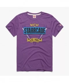 Men's Homage Heather Purple WCW Starrcade Retro Event Logo T-Shirt $12.32 T-Shirts