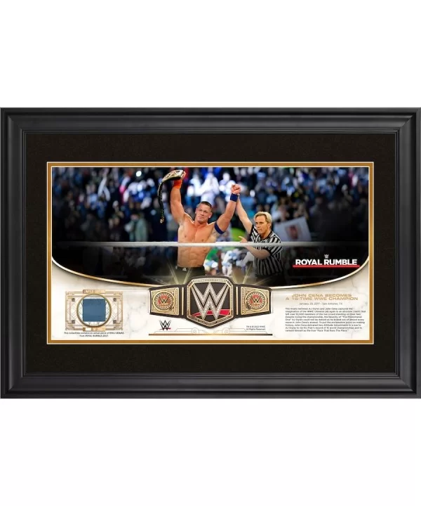 John Cena WWE Golden Moments Framed 10" x 18" 2017 Royal Rumble Collage with a Piece of Match-Used Canvas - Limited Edition o...