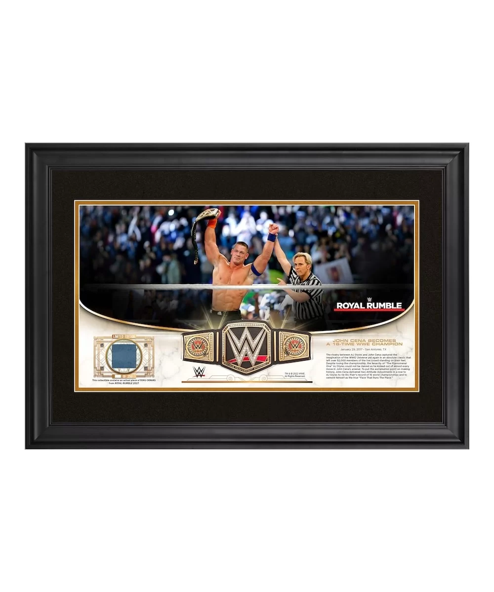 John Cena WWE Golden Moments Framed 10" x 18" 2017 Royal Rumble Collage with a Piece of Match-Used Canvas - Limited Edition o...