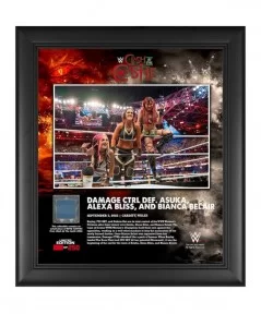 Bayley Iyo Sky and Dakota Kai of Damage CTRL WWE Framed 15" x 17" 2022 Clash at the Castle Collage with a Piece of Match-Used...