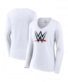 Women's Fanatics Branded White WWE Distressed Logo V-Neck Long Sleeve T-Shirt $9.80 T-Shirts