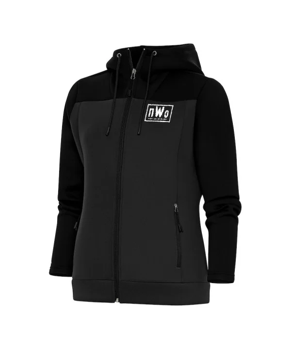 Women's Antigua Black/Charcoal nWo Protect Full-Zip Hoodie $17.85 Apparel