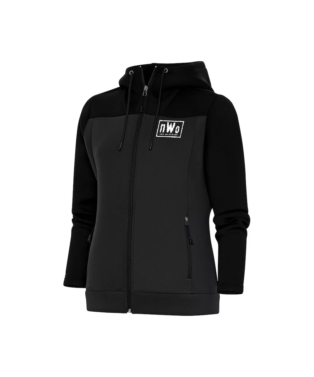 Women's Antigua Black/Charcoal nWo Protect Full-Zip Hoodie $17.85 Apparel