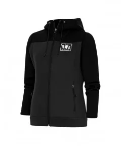 Women's Antigua Black/Charcoal nWo Protect Full-Zip Hoodie $17.85 Apparel