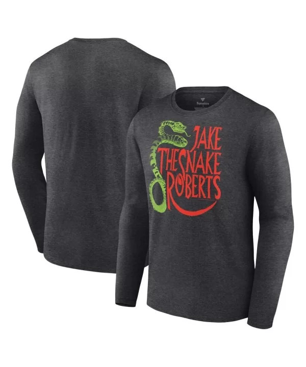 Men's Fanatics Branded Heather Charcoal Jake "The Snake" Roberts Snake Logo Long Sleeve T-Shirt $12.04 T-Shirts