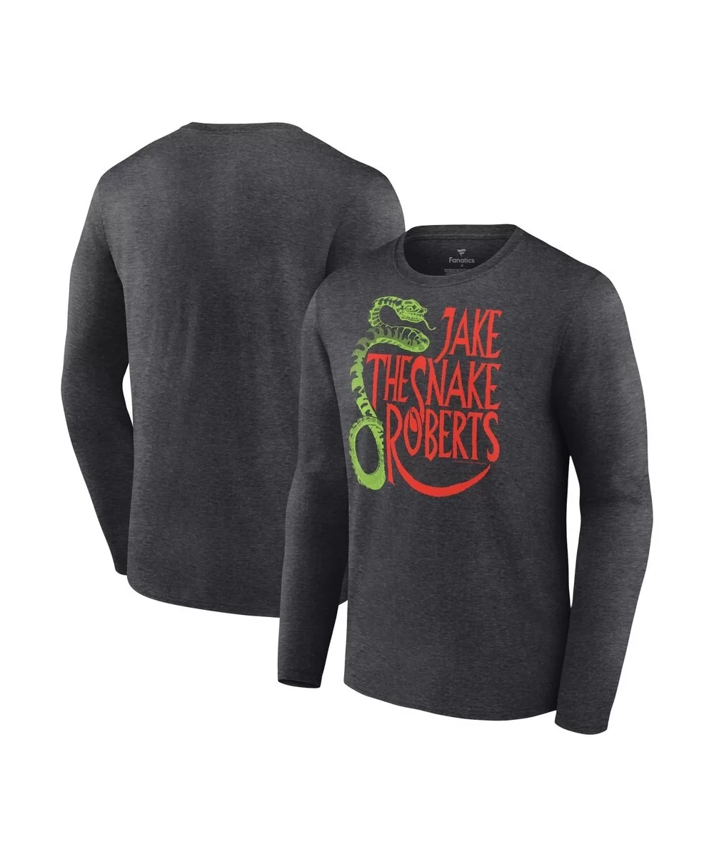 Men's Fanatics Branded Heather Charcoal Jake "The Snake" Roberts Snake Logo Long Sleeve T-Shirt $12.04 T-Shirts