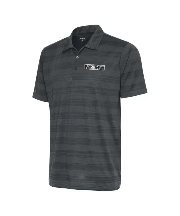 Men's Antigua Charcoal WrestleMania Retro Logo Compass Polo $23.04 Apparel