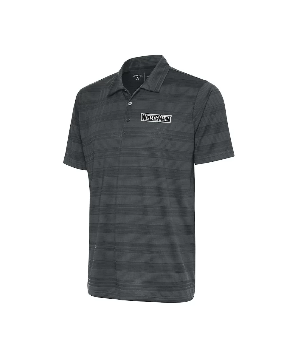 Men's Antigua Charcoal WrestleMania Retro Logo Compass Polo $23.04 Apparel