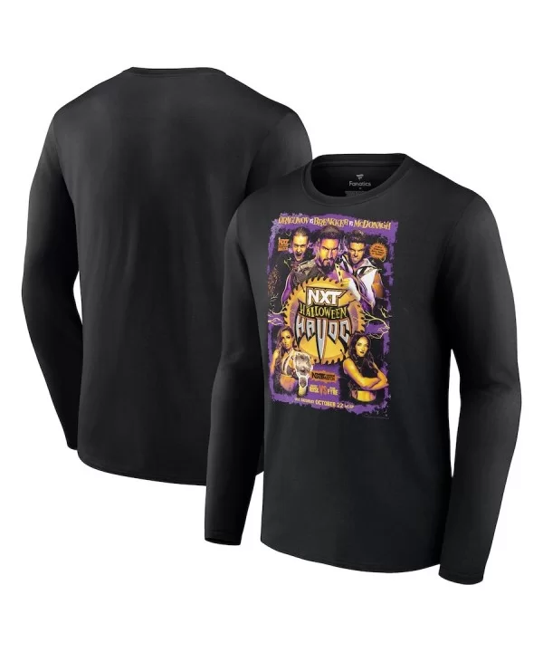 Men's Fanatics Branded Black NXT Halloween Havoc Poster Long Sleeve T-Shirt $9.24 T-Shirts