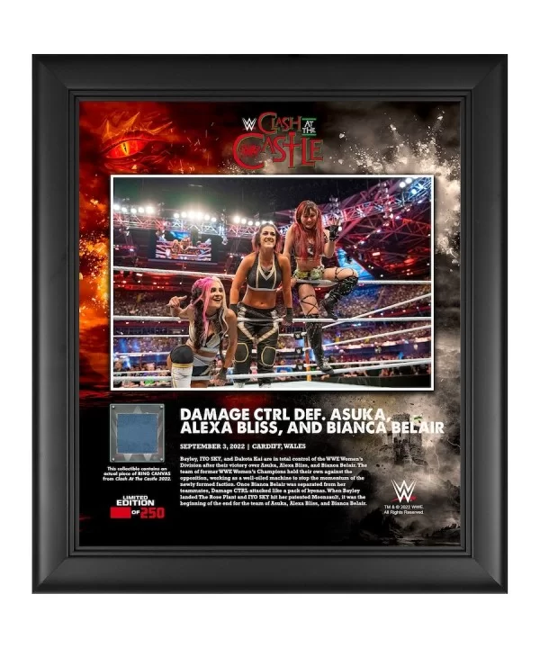 Bayley Iyo Sky and Dakota Kai of Damage CTRL WWE Framed 15" x 17" 2022 Clash at the Castle Collage with a Piece of Match-Used...