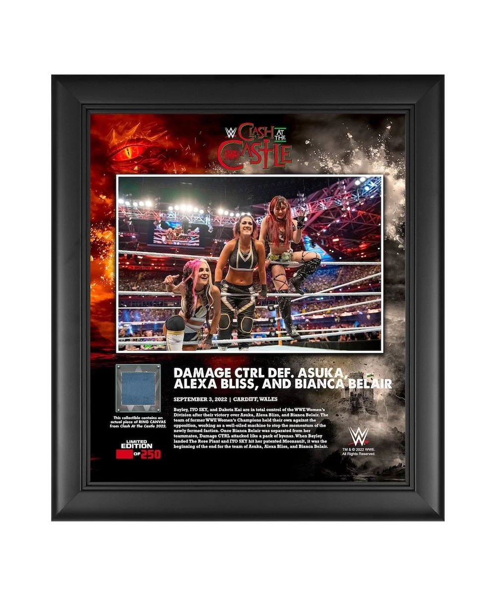 Bayley Iyo Sky and Dakota Kai of Damage CTRL WWE Framed 15" x 17" 2022 Clash at the Castle Collage with a Piece of Match-Used...