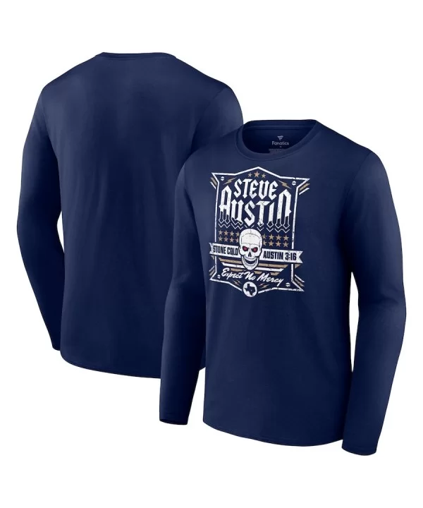 Men's Fanatics Branded Navy "Stone Cold" Steve Austin Expect No Mercy Long Sleeve T-Shirt $9.52 T-Shirts