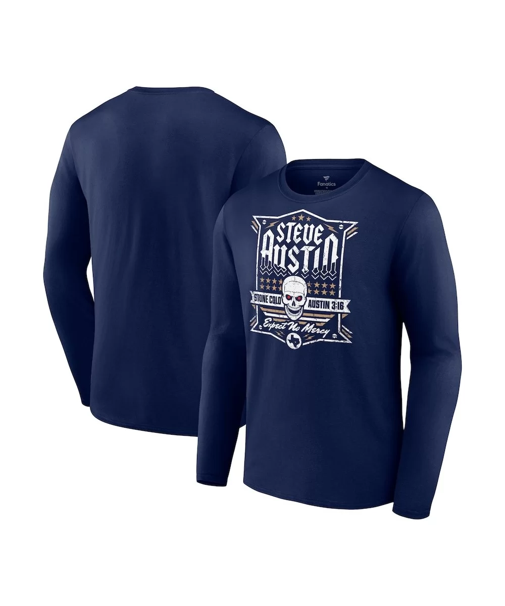 Men's Fanatics Branded Navy "Stone Cold" Steve Austin Expect No Mercy Long Sleeve T-Shirt $9.52 T-Shirts