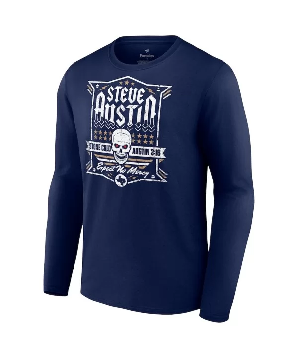 Men's Fanatics Branded Navy "Stone Cold" Steve Austin Expect No Mercy Long Sleeve T-Shirt $9.52 T-Shirts