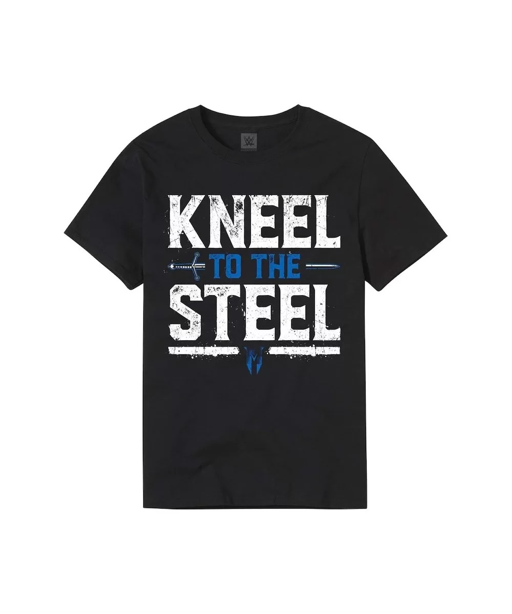 Men's Black Drew McIntyre Kneel to The Steel Authentic T-Shirt $9.36 T-Shirts