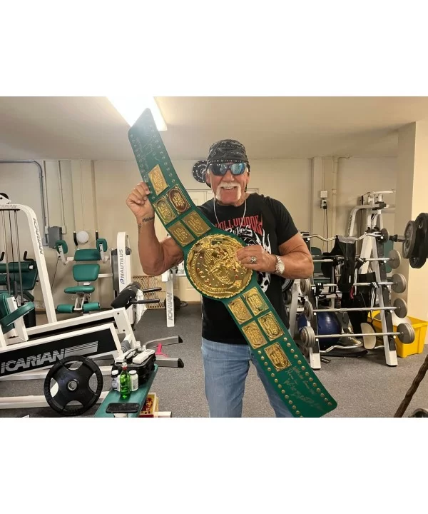 Hulk Hogan Signed WWF Big Green Championship Belt 13lbs Replic $545.60 Signed Items