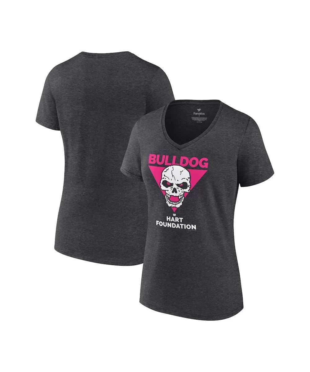 Women's Fanatics Branded Charcoal British Bulldog Hart Foundation Retro V-Neck T-Shirt $7.44 T-Shirts