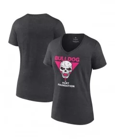 Women's Fanatics Branded Charcoal British Bulldog Hart Foundation Retro V-Neck T-Shirt $7.44 T-Shirts