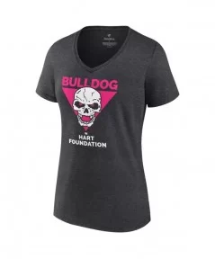 Women's Fanatics Branded Charcoal British Bulldog Hart Foundation Retro V-Neck T-Shirt $7.44 T-Shirts