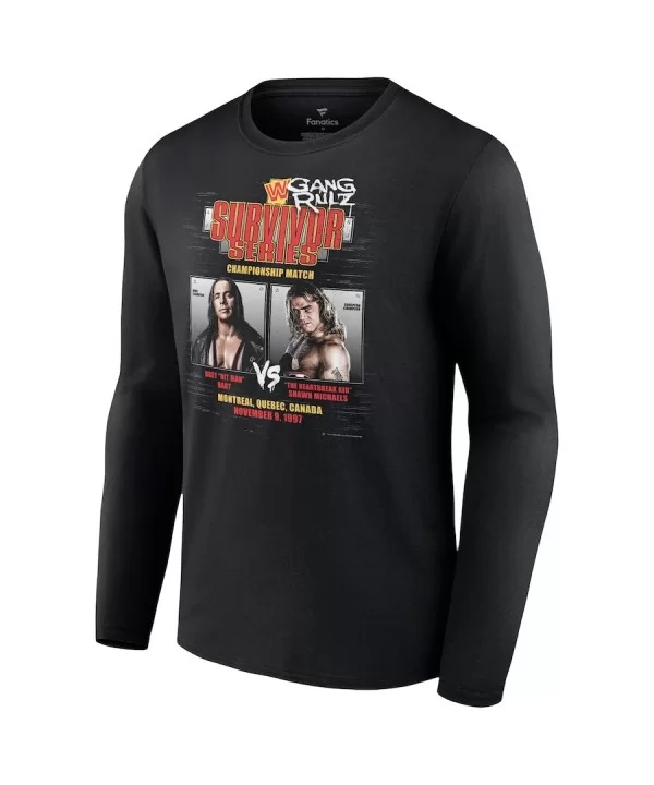 Men's Fanatics Branded Black Shawn Michaels vs Bret Hart 1997 Survivor Series Long Sleeve T-Shirt $10.92 T-Shirts